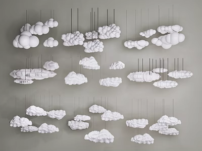 Multiple White Cloud Shaped Pendant Lights Hanging In Modern Interior Design 3d model