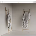 Wooden Bathroom Cabinet Rack With Hanging Striped Towels For Bathroom Storage Organizer