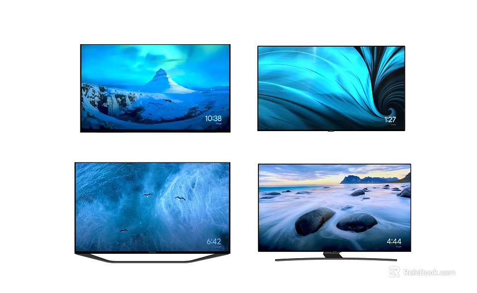 Four Modern Televisions Showing Different Natural Landscape Scenes With Clear High Definition 3d model 