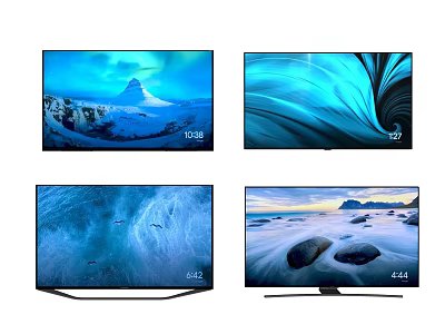 Four Modern Televisions Showing Different Natural Landscape Scenes With Clear High Definition 3d model