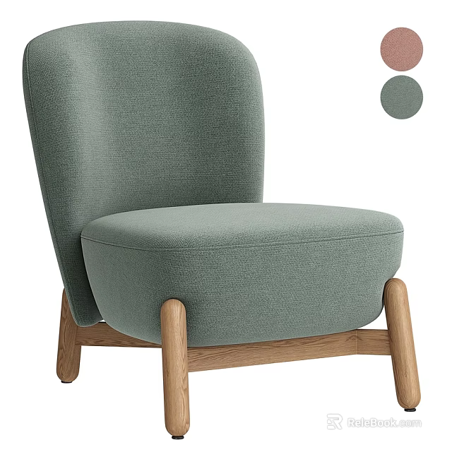 Comfortable Light Green Leisure Chair with Wooden Legs and Modern Design Color Options 3d model 