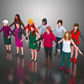 Multiple 3D Character Models With Various Outfits Hairstyles And Diverse Poses