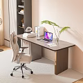 Modern Home Office Desk With Ergonomic Chair Laptop And Green Plant