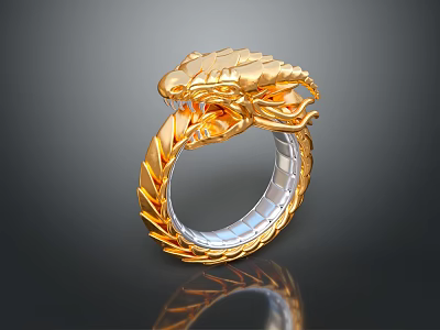 Elegant Unique Fashion Ring with Golden Coiled Snake Head Design Accessory 3d model