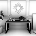 Elegant Console Table With Teal Wall Decorative Mirror Candlesticks And Potted Plant 3d model