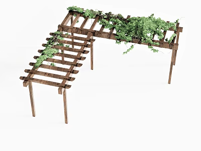 Outdoor Wooden Pergola Adorned With Lush Green Climbing Vines 3d model