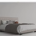 Modern Double Bed With Upholstered Headboard Neutral Bedding And Soft Blanket 3d model