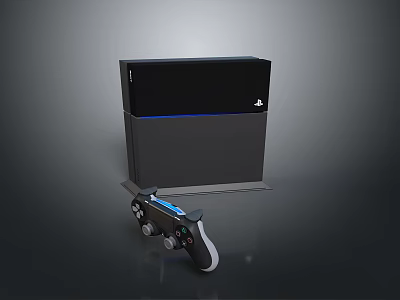 Modern Black PlayStation Console with Wireless Controller and Blue Light Indicator 3d model
