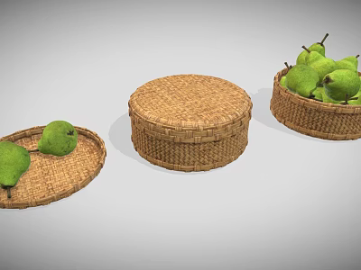 Wicker Daily Necessities Including Trays And Box With Fresh Green Pears 3d model