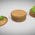 Wicker Daily Necessities Including Trays And Box With Fresh Green Pears