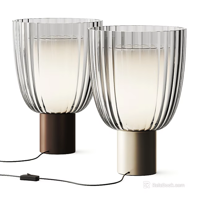 Modern Transparent Glass Table Lamp With Striped Design And Brown Beige Base 3d model 