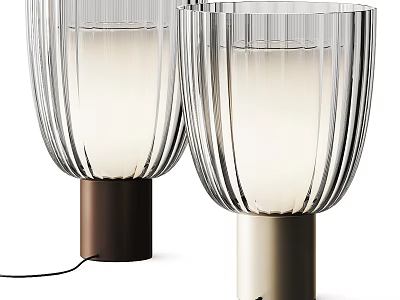Modern Transparent Glass Table Lamp With Striped Design And Brown Beige Base 3d model