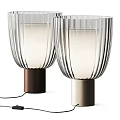 Modern Transparent Glass Table Lamp With Striped Design And Brown Beige Base