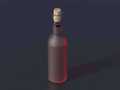 Dark Brown Wine Bottle With Cork Stopper And Wine Glass On Dark Background 3d model
