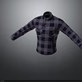Blue And Gray Plaid Shirt With Collar Pockets And Long Sleeves