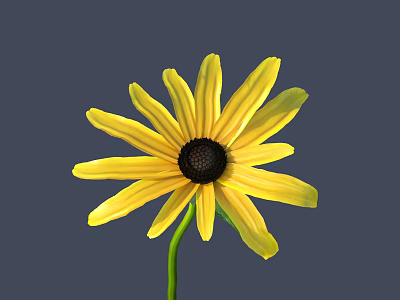 Beautiful Yellow Flower With Bright Yellow Petals Black Center And Green Stem 3d model