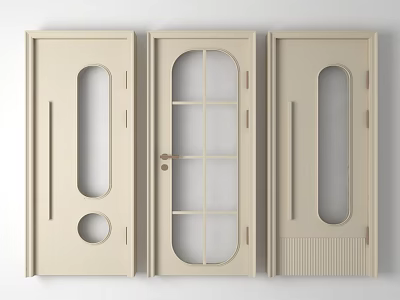 Three Beige Doors With Glass Panes And Various Design Details 3d model
