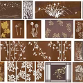 Decorative Background Wall With Plant Leaf Flower Bamboo Patterns Brown White Design Panels 3d model