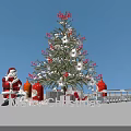 Festive Christmas Scene With Decorated Tree Santa Claus Gifts Red Berries And Snowflakes