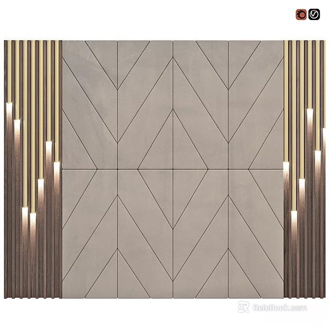 Modern Interior Geometric Wall Design With Vertical LED Light Strips And Gray Pattern 3d model