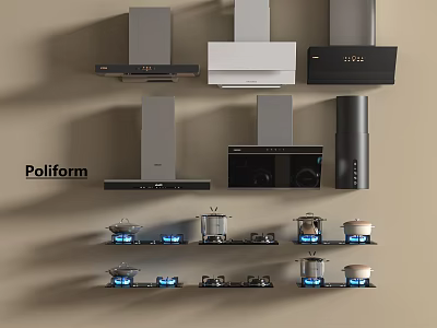 Poliform Modern Kitchen Appliances Featuring Range Hoods And Gas Stoves 3d model