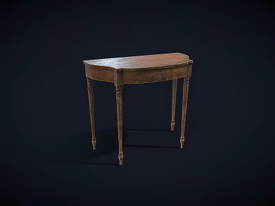 Antique Wooden Demilune Table With Carved Legs And Polished Top Surface 3d model