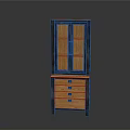 Stylish Wooden Cabinet With Upper Glass Doors Dark Frame Lower Drawers And Metal Handles