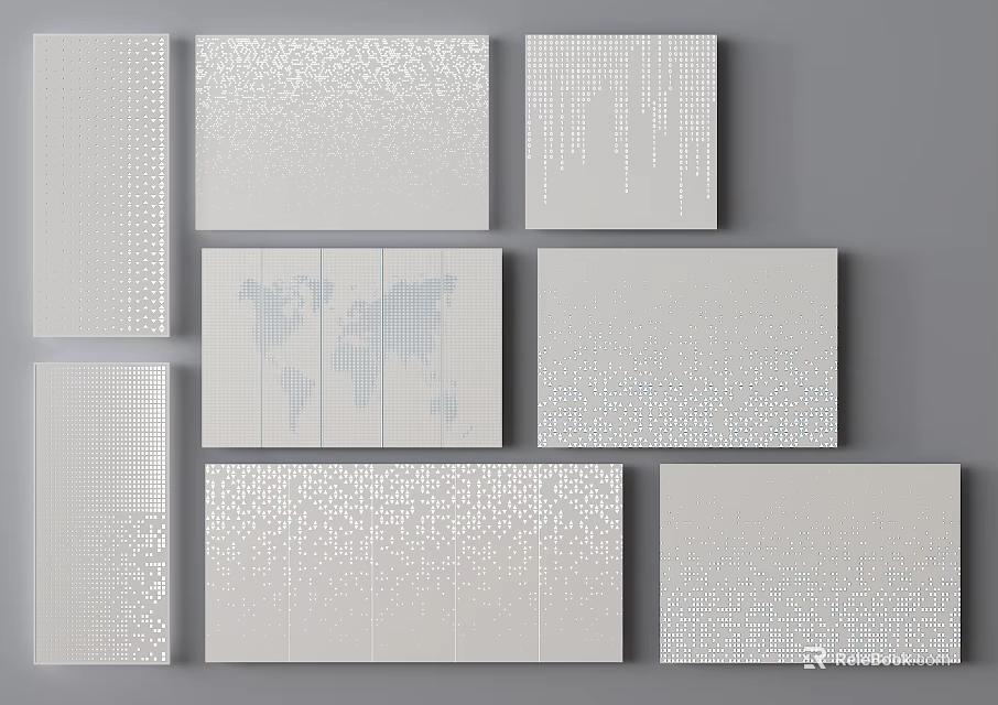 Modern Building Components With Perforated Decorative Panels And Textured Patterns 3d model 