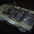 Military Green Open Top Off Road Vehicle With Front Grille And Side Badge
