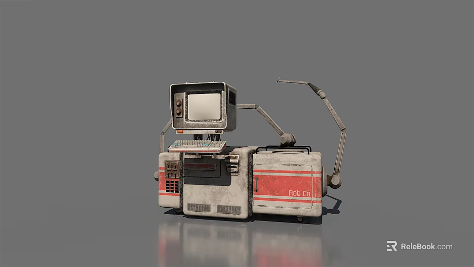 Vintage Computer System With CRT Monitor Keyboard And Red Stripe Design 3d model 