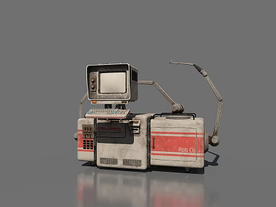 Vintage Computer System With CRT Monitor Keyboard And Red Stripe Design 3d model