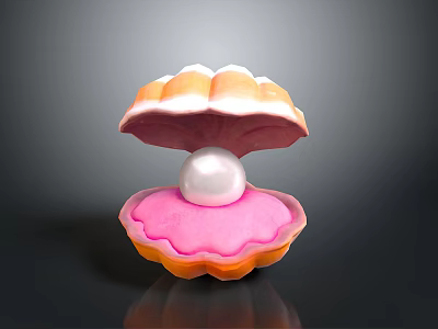 Colorful Clam With Open Pink And Orange Shell Holding White Pearl 3d model