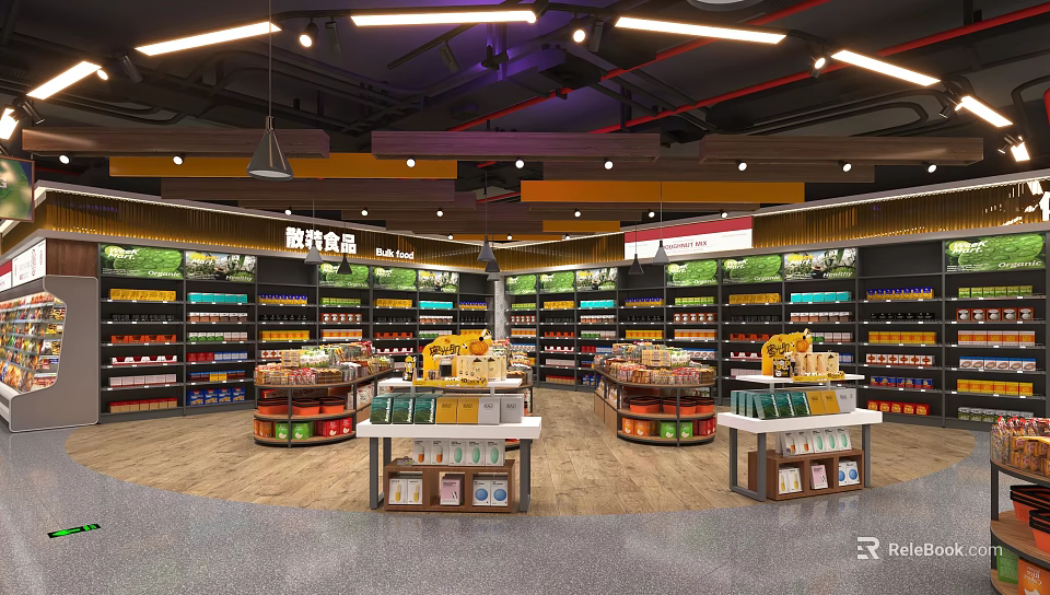 Modern Supermarket Department Store Featuring Open Shelves Organized Product Displays and Bright Lighting 3d model 