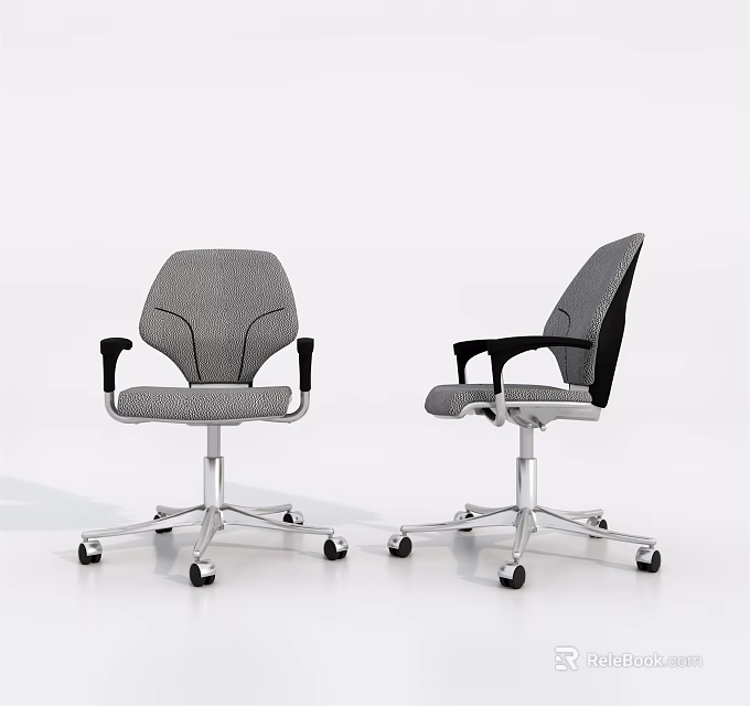 Ergonomic Gray Office Chair With Black Armrests And Silver Rolling Base 3d model