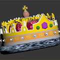 Red Cushion With Yellow Crown Decoration Pearls Green Gemstones And Transparent Crystal Base