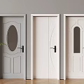 Hinged Doors With Three Different Designs Grey White Oval Arch Glass Panels Modern Interior 3d model