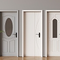 Cream wind single door hollow glass flat door solid wood door 3d model