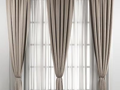 Elegant Beige Curtains With Pleated Design And Sheer Layers For Modern Window Decor 3d model