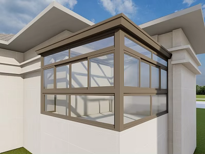 Modern Casement Window Design For Building Exterior With Brown Frame Glass Panes And White Wall 3d model