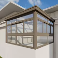 Modern Casement Window Design For Building Exterior With Brown Frame Glass Panes And White Wall