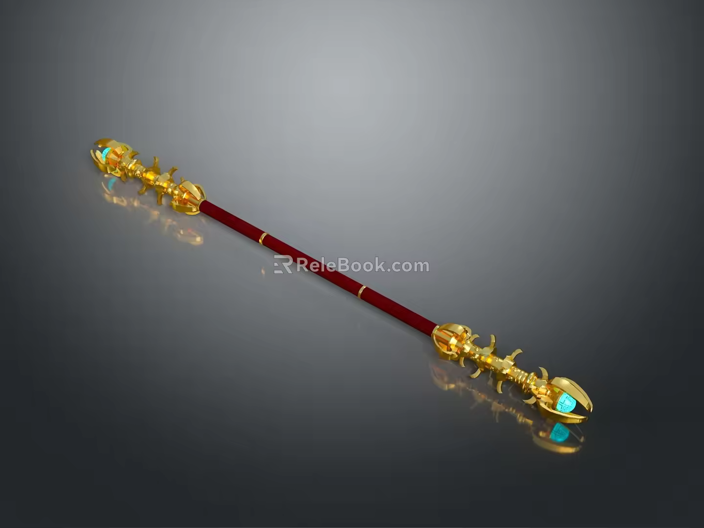 gold-banded scepter ancient scepter walking stick ancient walking stick magic scepter metal scepter classical scepter 3d model