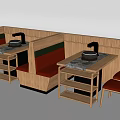 Public Chairs In Modern Café Setting With Wooden Booth Seating And Marble Tabletop
