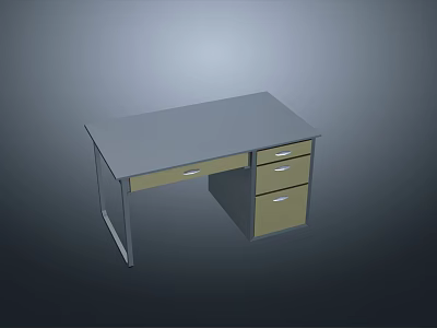 Modern Office Desk With Gray Tabletop Metal Frame And Three Drawers 3d model