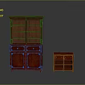Dark Red Wooden Cabinet With Glass Doors And Small Drawer Cabinet