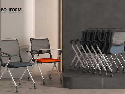 Modern Office Chair With Mesh Back Folding Design Orange Blue Seats And Wheels 3d model