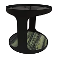 Modern Round Side Table With Black Metal Frame And Green Veined Marble Top