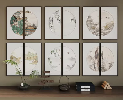 Traditional Chinese Landscape Paintings as Wall Decor 3d model