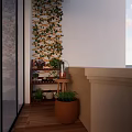 Detached Villa With Wooden Door Courtyard Green Plants And Decorative Lighting