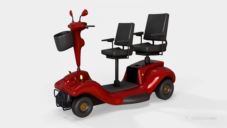 Red Two Seater Mobility Scooter With Black Seats Front Basket And Electric Design 3d model 