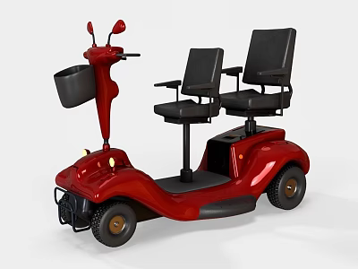 Red Two Seater Mobility Scooter With Black Seats Front Basket And Electric Design 3d model